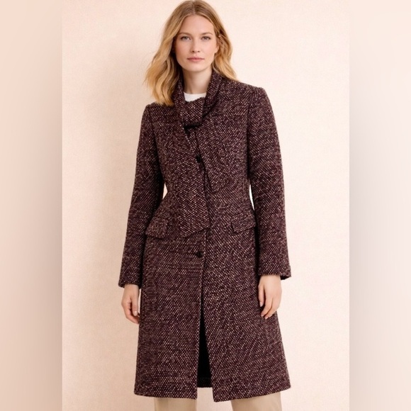 Tocca Jackets & Blazers - Vintage Wool-Blend Textured Longline Coat Built-in Scarf | Bouclé Sz 6